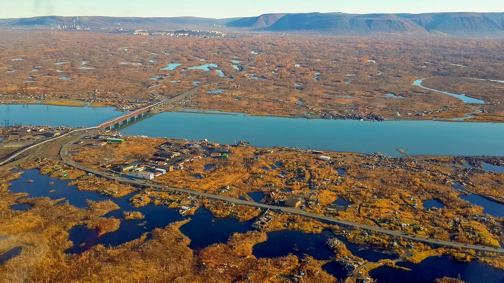 Вид с вертолёта. река Норильская