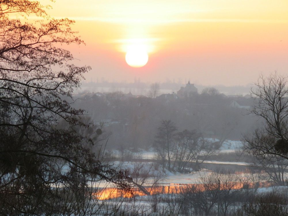 winter sunset over the city