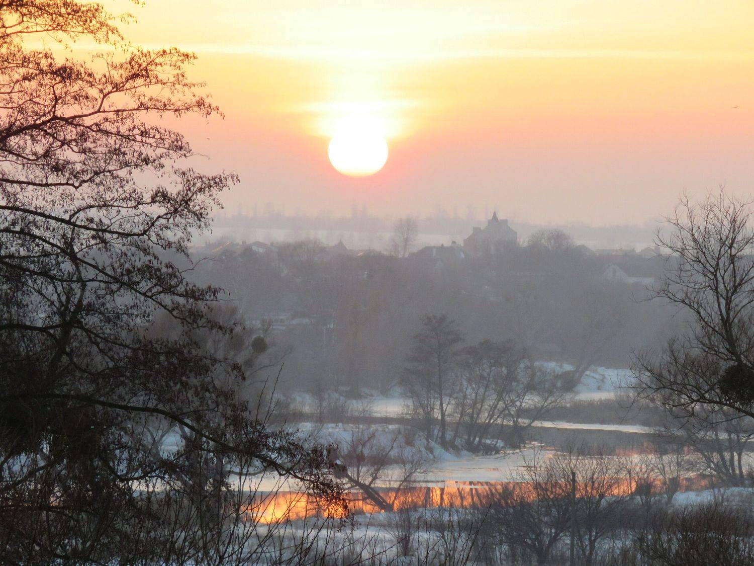 winter sunset over the city