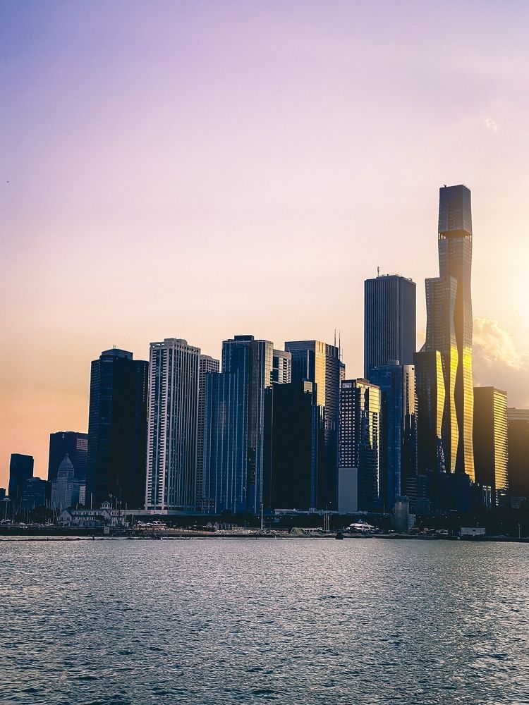 Chicago skyline at sunset
