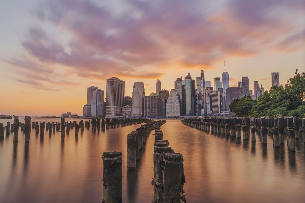 Atardecer en el tiempo en New York