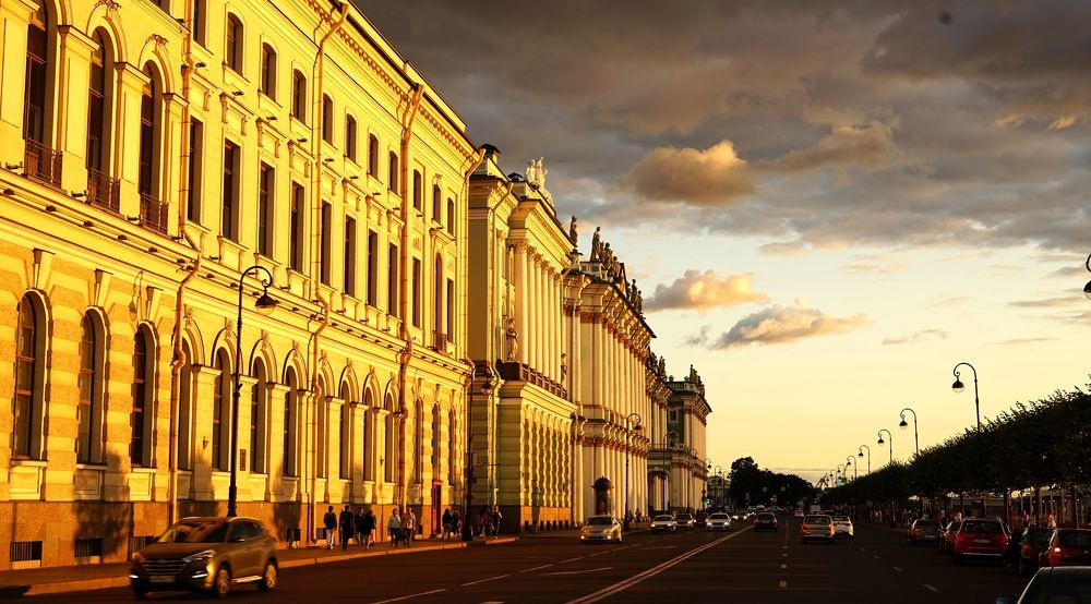 The Winter Palace and the Hermitage over the sunset's rays