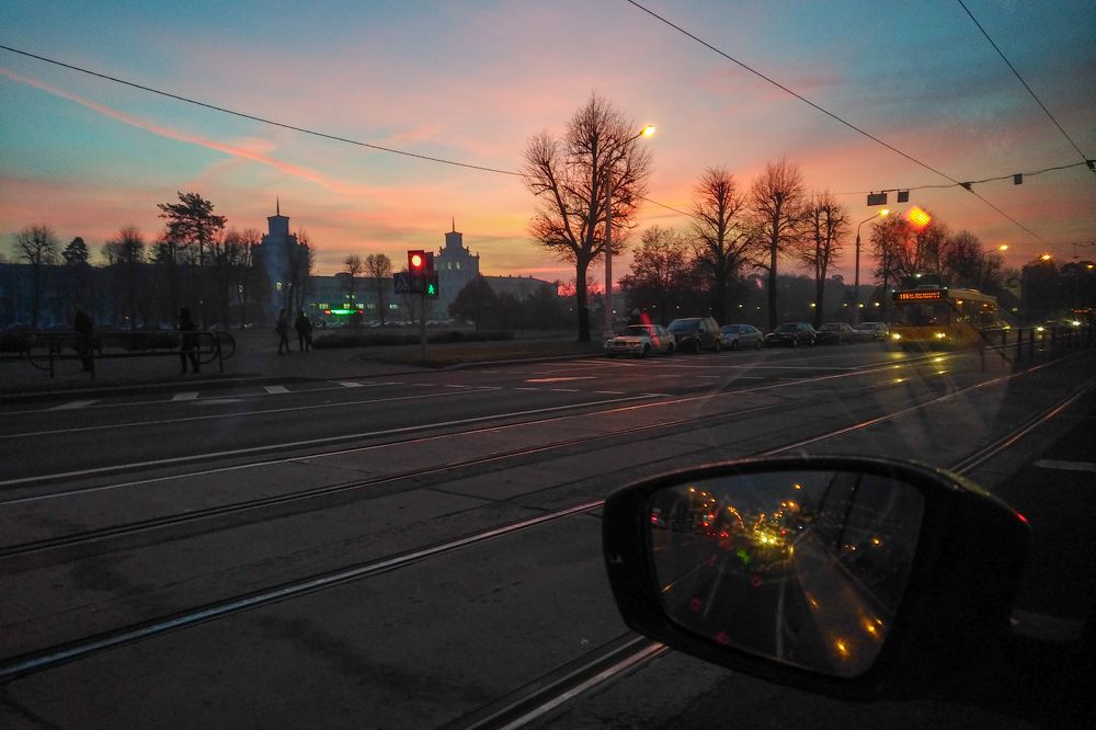 home from work at sunset