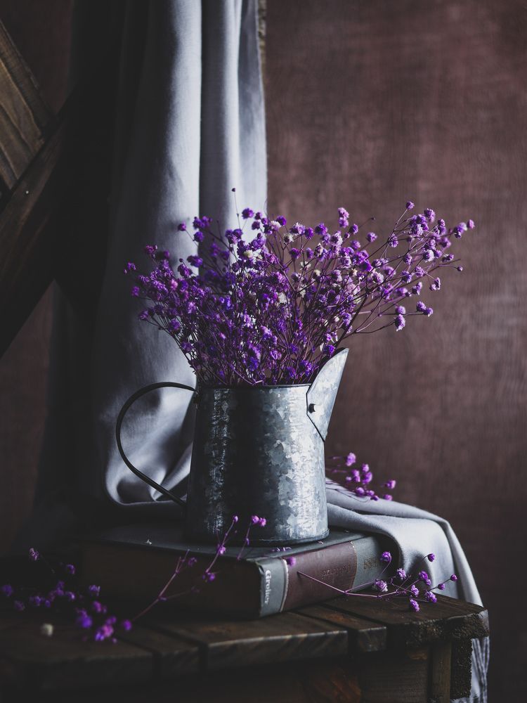 Book and flowers in darkmood
