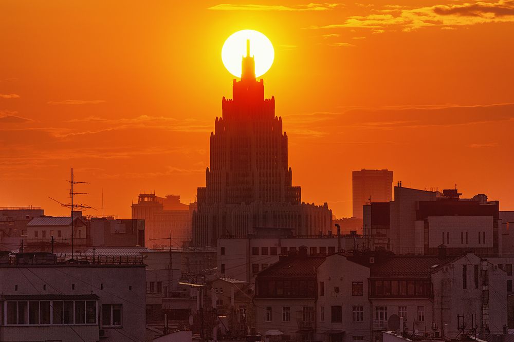 Sunset over Moscow skyline