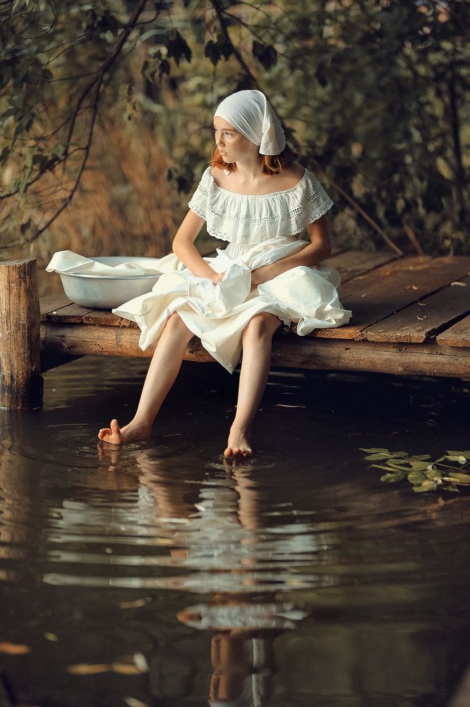 Стирка на пруду