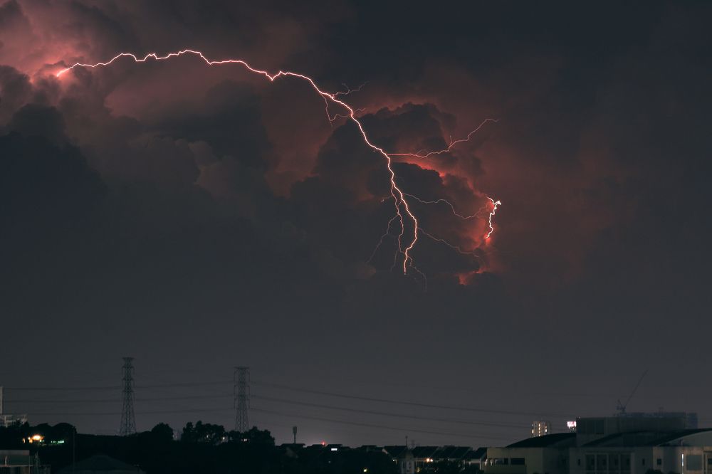 Distance lightning strikes at night