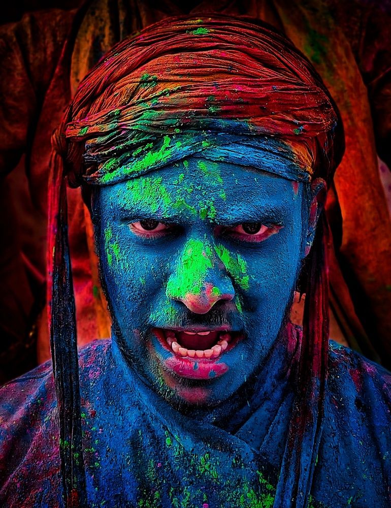 Faces of Warriors of Braj at Mathura, Uttar Pradesh.