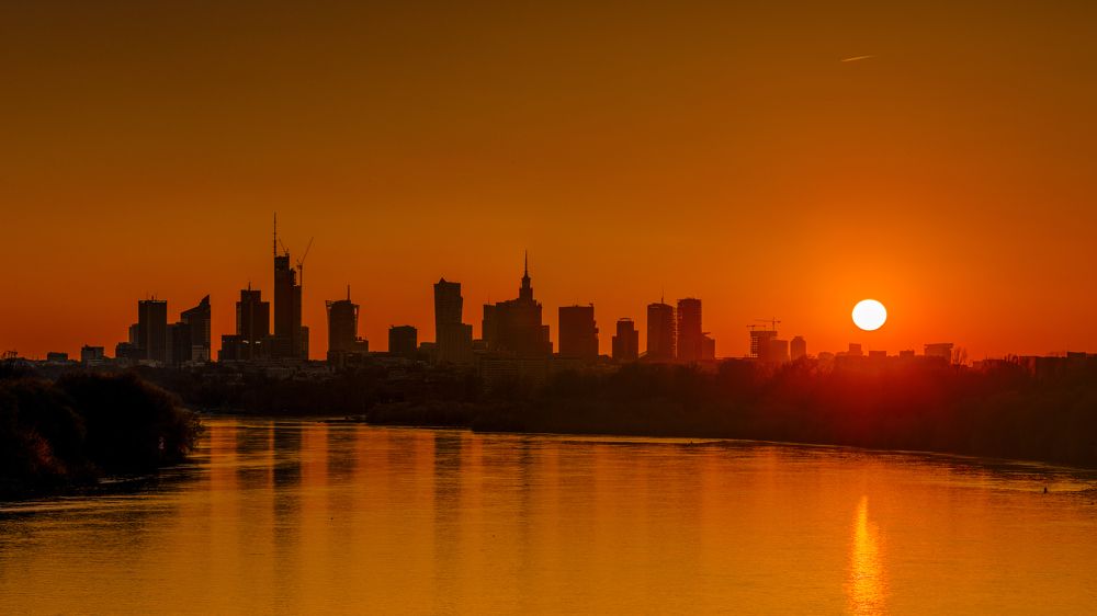 Warsaw cityscape at sunset