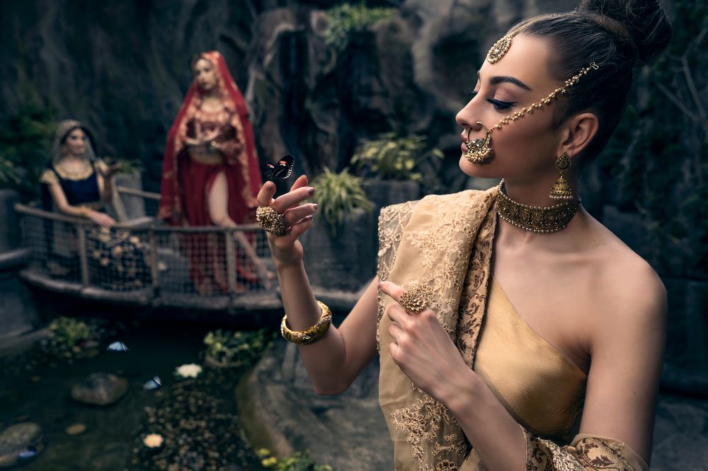 Indian girl in Buddhist temple