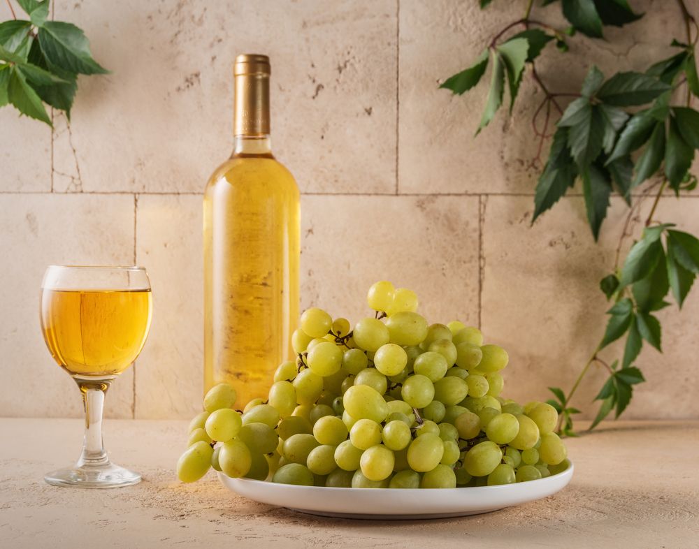 Натюрморт с виноградом и вином