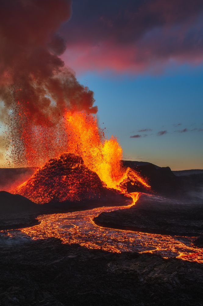 Sunset at the volcano in Iceland