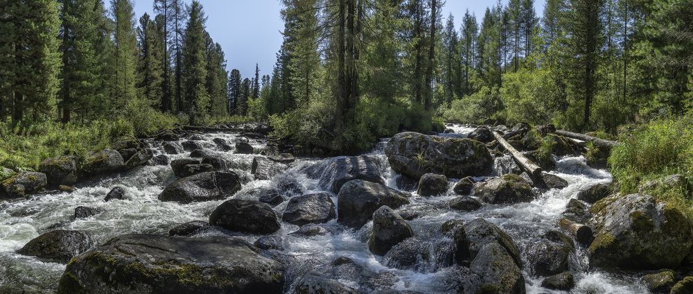 Бушующий поток таежной речки.