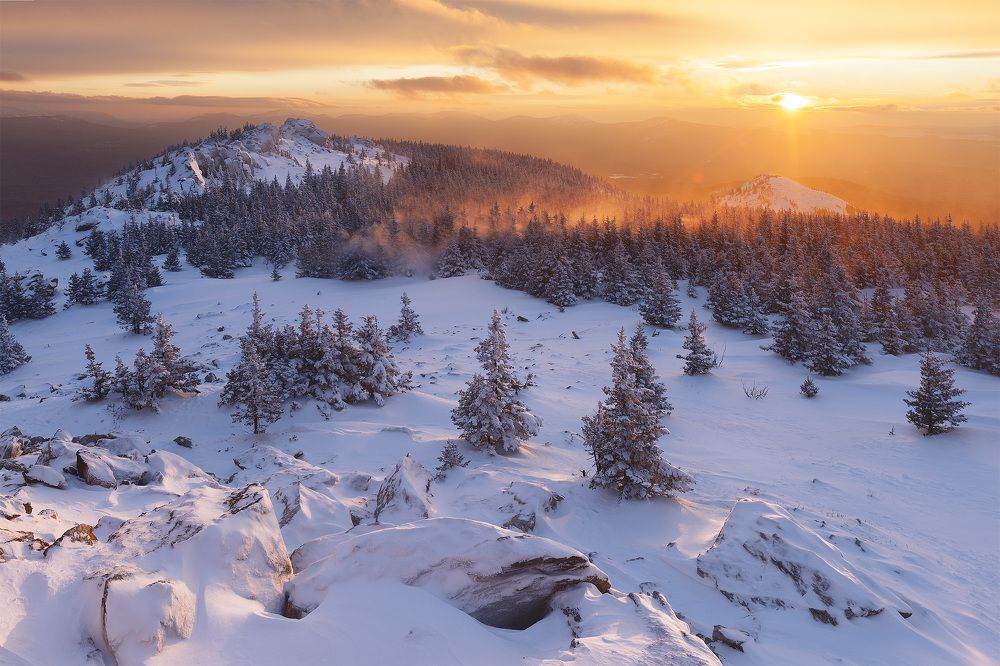 Sunny evening, National Park Zuratkul