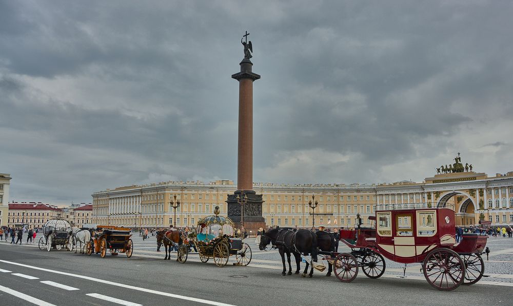 cloudy evening square of St. Petersburg