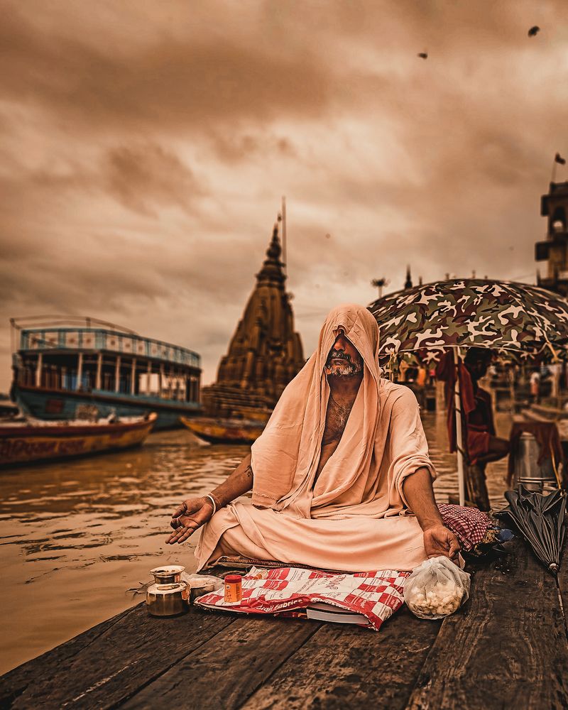 Meditation on river Bank of Ganga, Varanasi