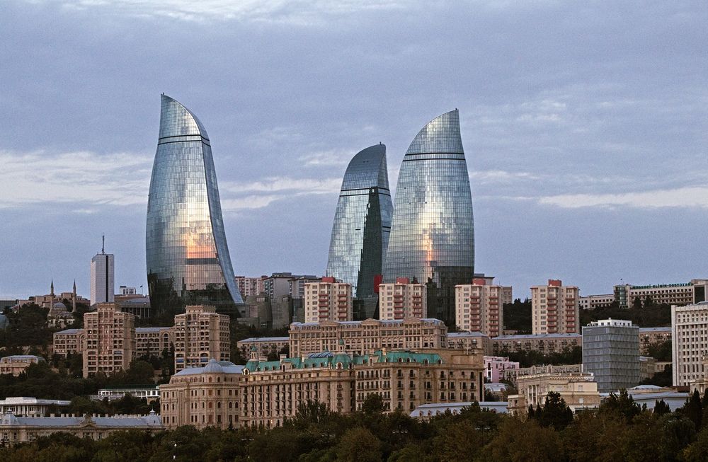 Flame Towers at sunrise
