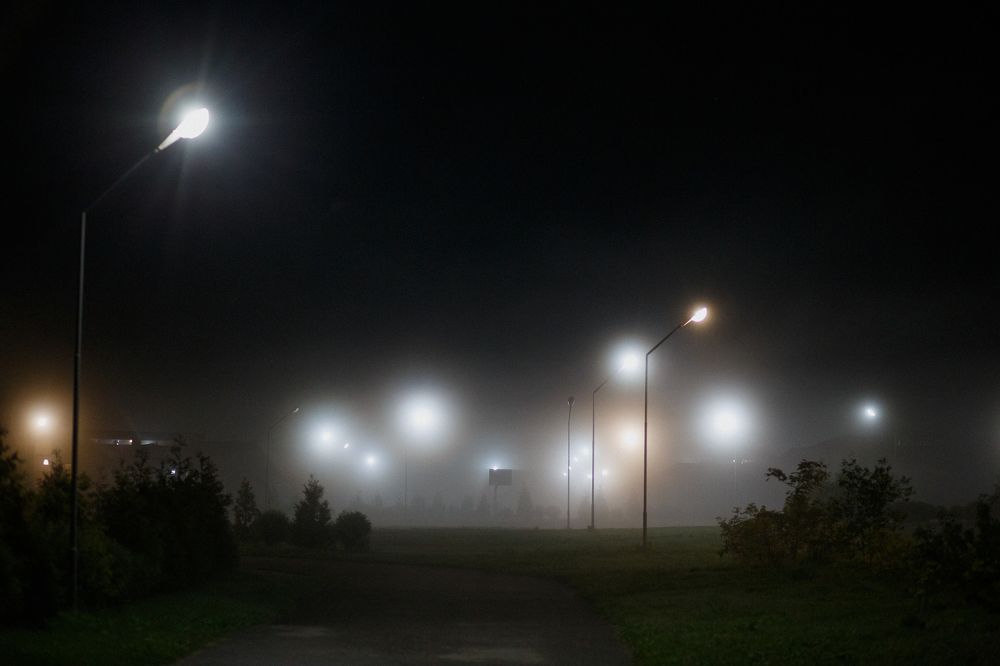 туман опустился на ночной пригород.