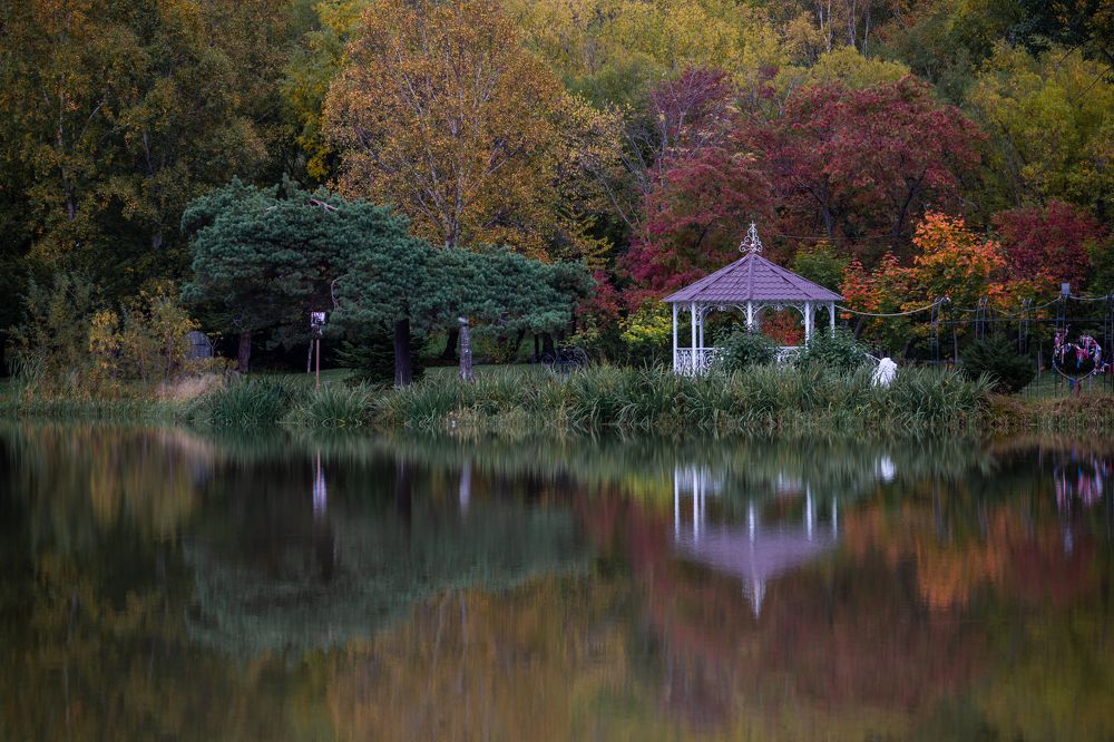 Беседка у озера в парке