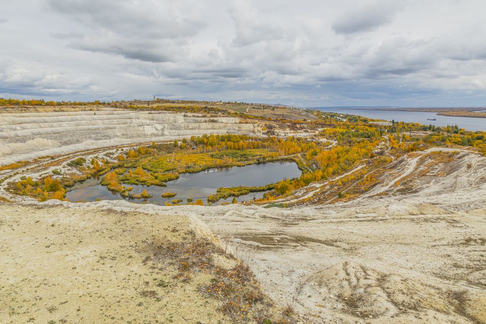 Volsky chalk quarry in autumn