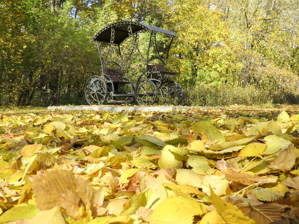 A carriage in the autumn city park in Slavgorod