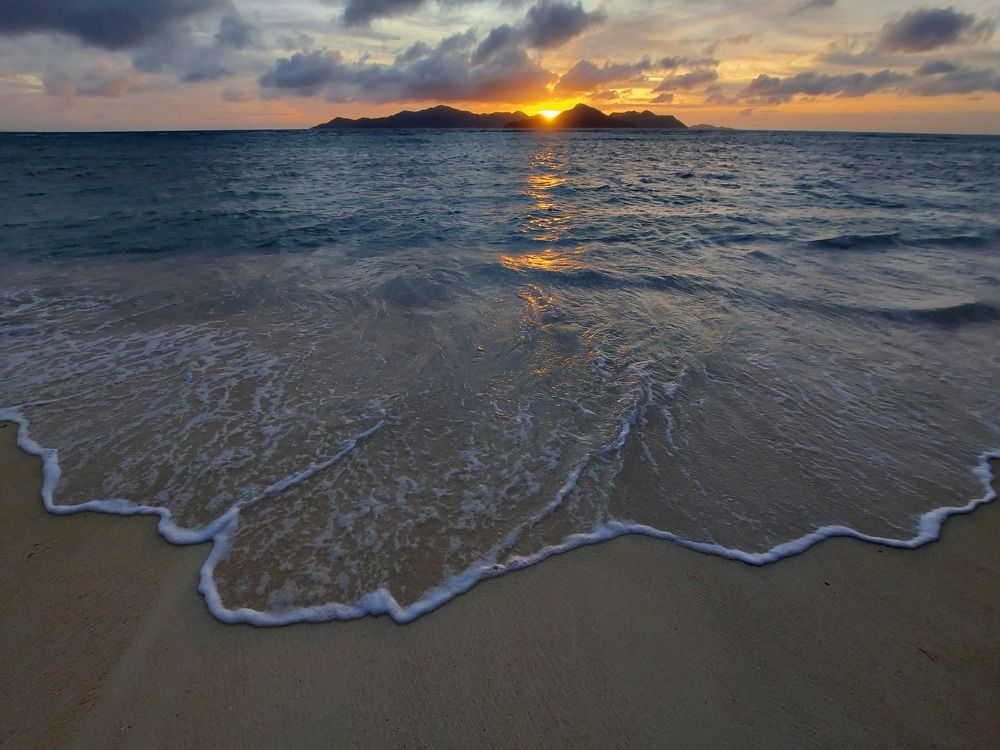 Sunset from Anse Reunion beach, La Digue Island Lodge Seychelles