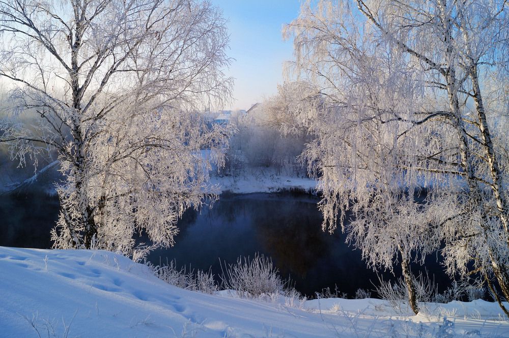 В кисейных платьицах берёзки у реки.