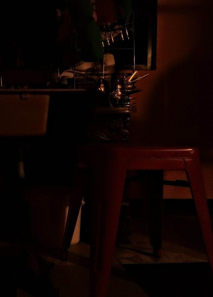 Kitchen Sink and Red Iron Stool