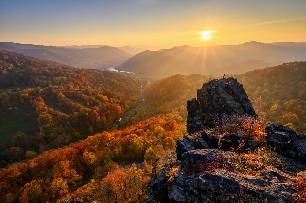 Autumn sunset near river Elbe