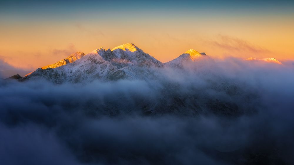 Golden mountain peaks