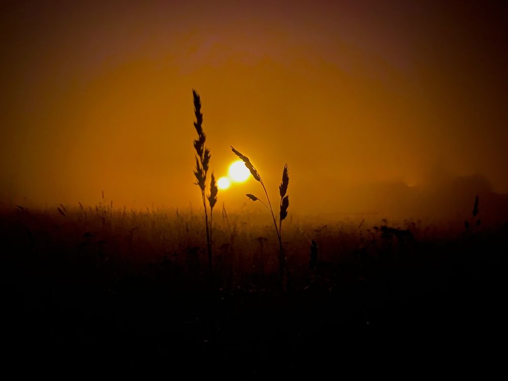 Electric sunset in russian village