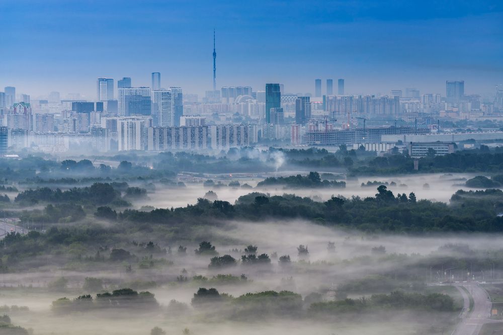 Летний рассветный туман в Москве