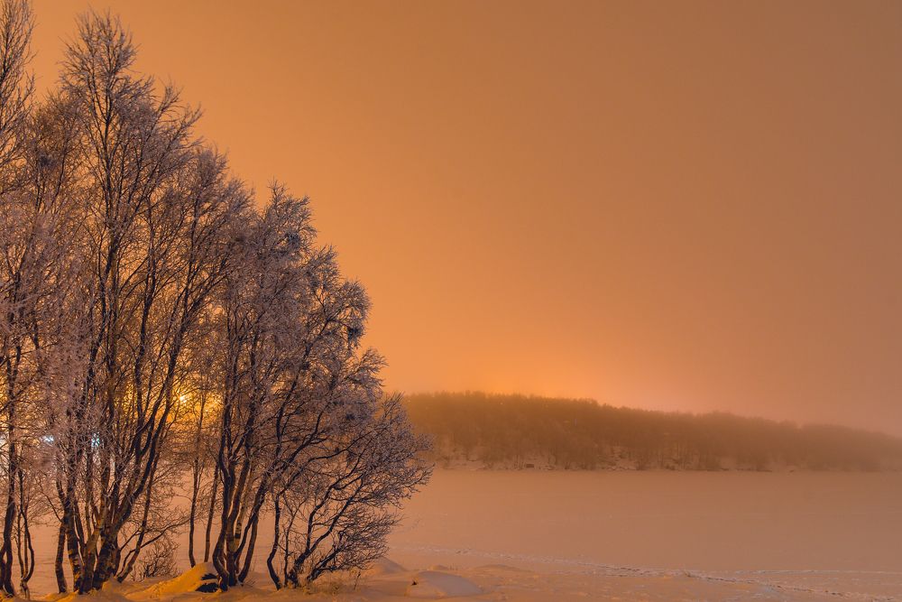 Туман в морозный день на Семёновском озере в Мурманске