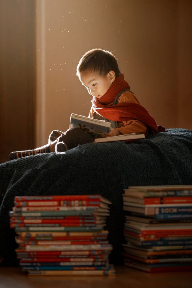 Child reading books