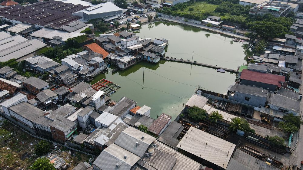 Aerial capture of Jakarta's floating village