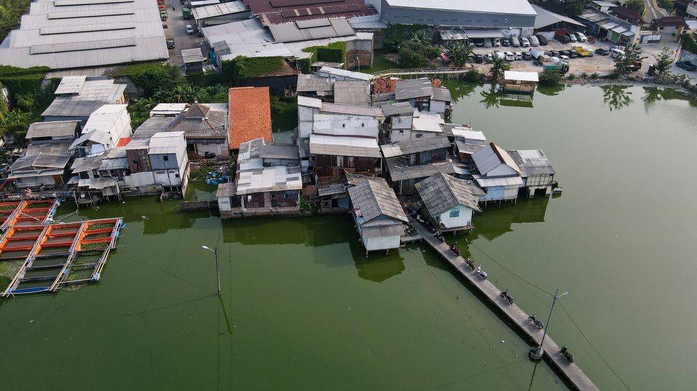 Aerial capture of Jakarta's floating village