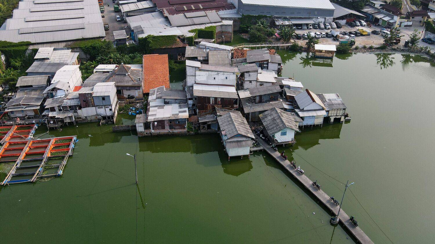 Aerial capture of Jakarta's floating village