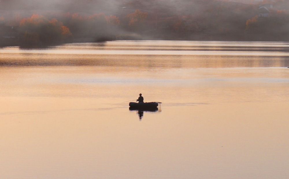 Foggy wet sunset