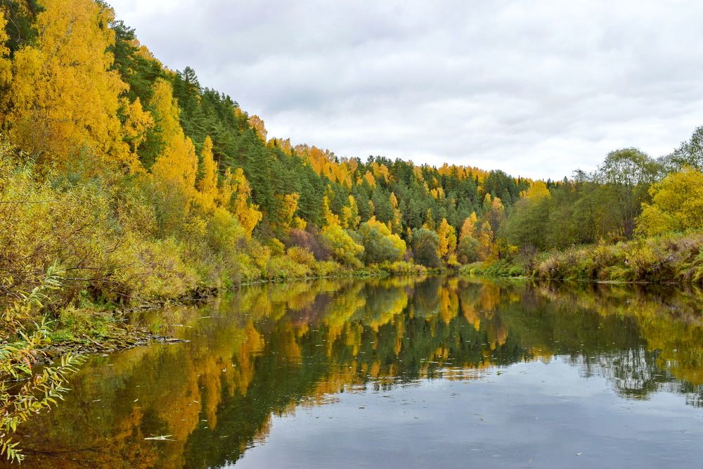Река Немда в осеннем ожерелье. Кировская область.