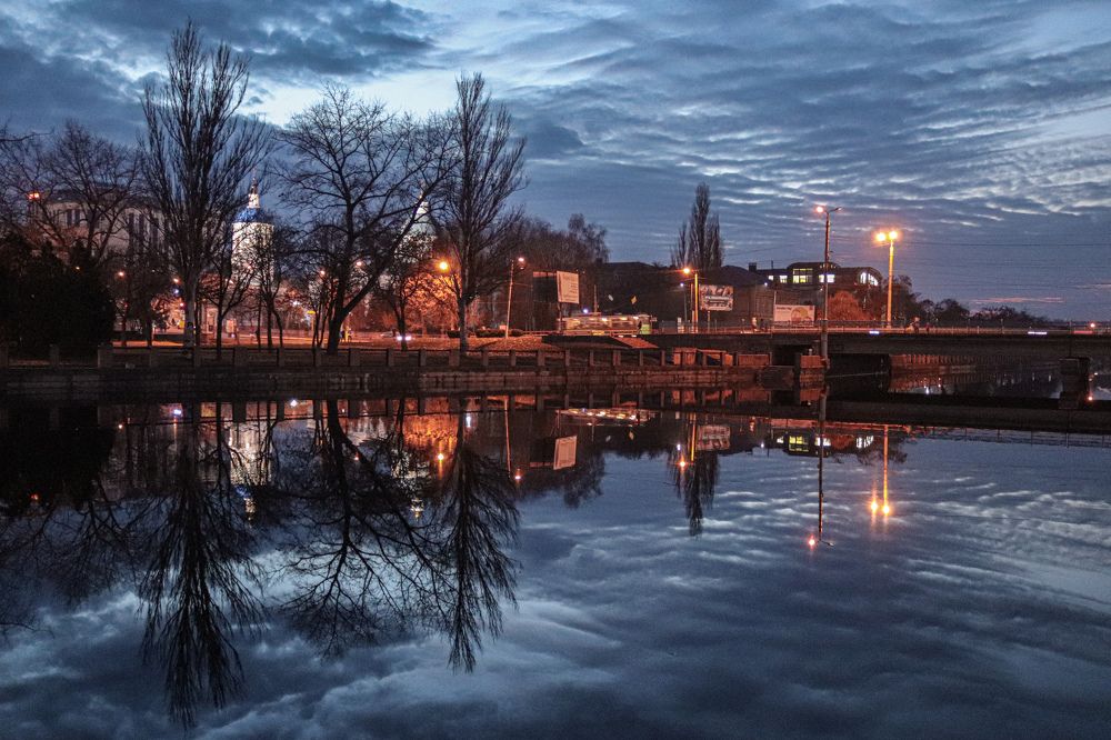 Water reflection of cloudy night