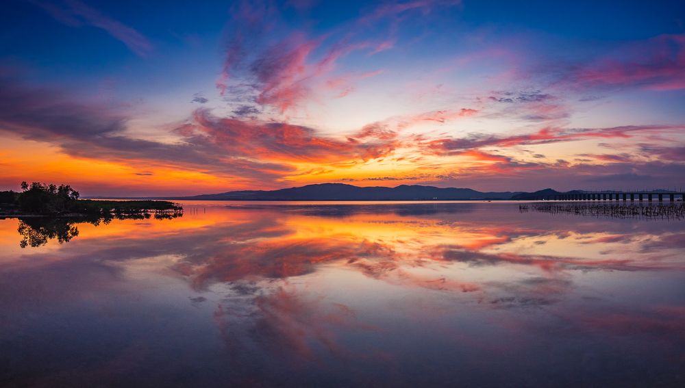 The reflection of clouds on water