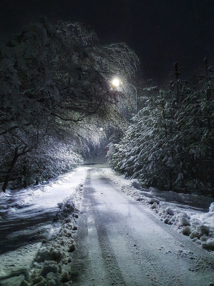 Зимний вечер в свете фонарей