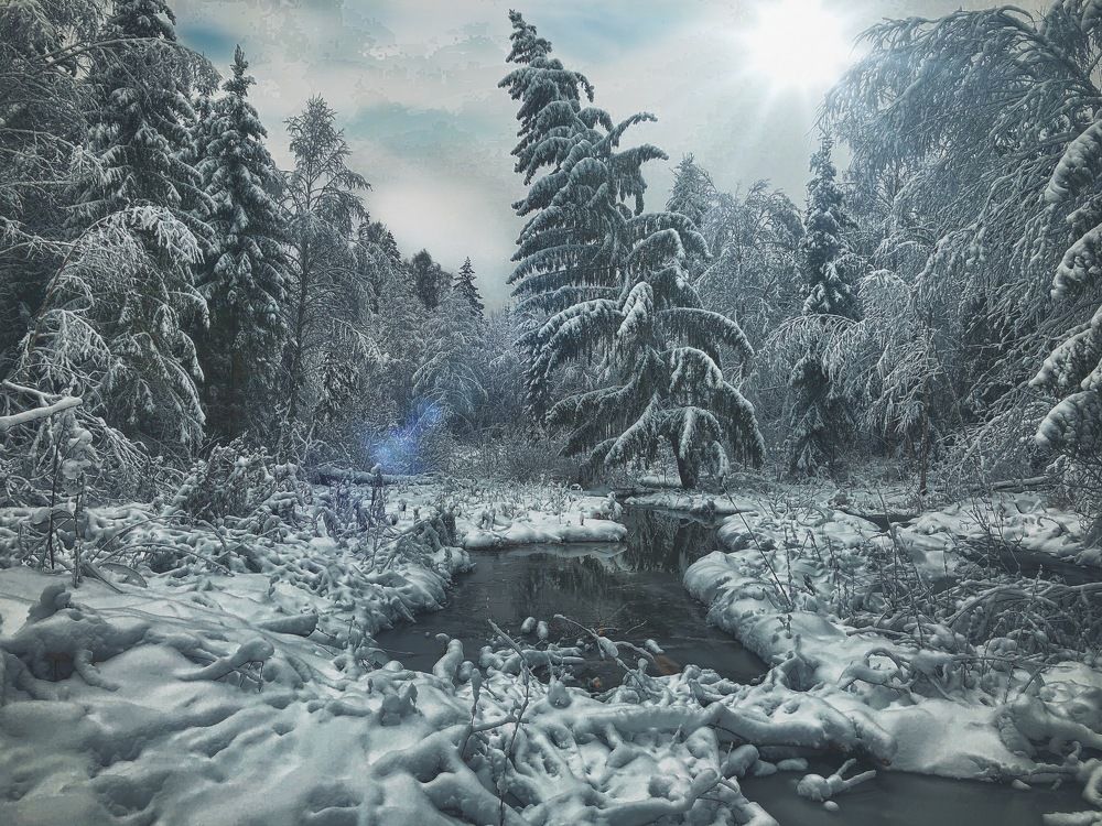 Солнца луч сквозь зимнее небо