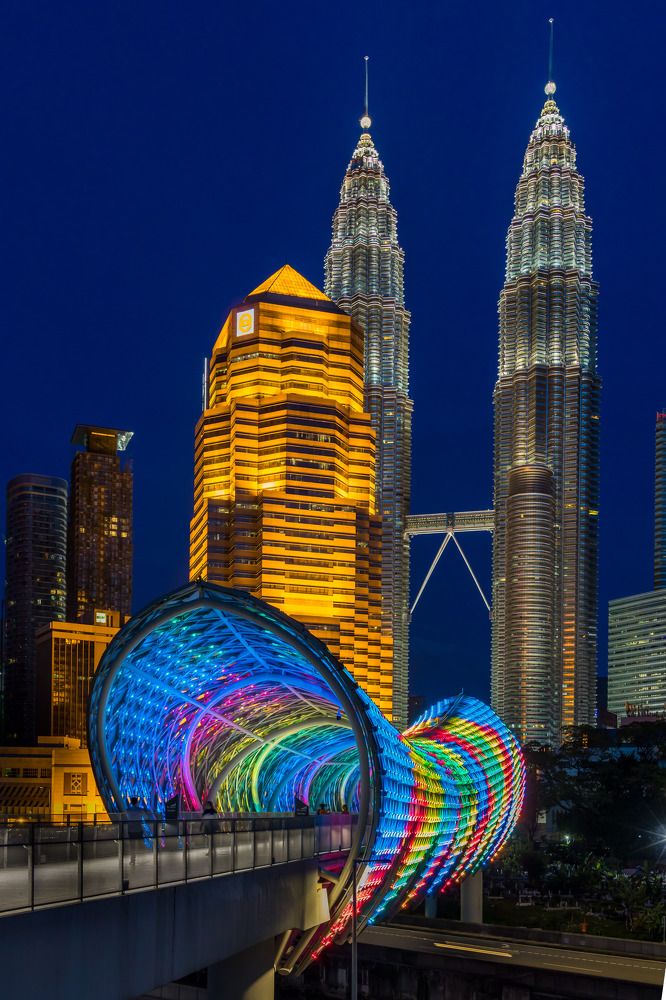 Saloma Bridge and Kuala Lumpur skyline during Blue Hour