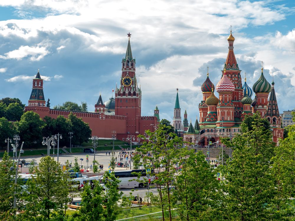 Moscow Kremlin and St Basil's Cathedral on the Red Square in Moscow, Russia.