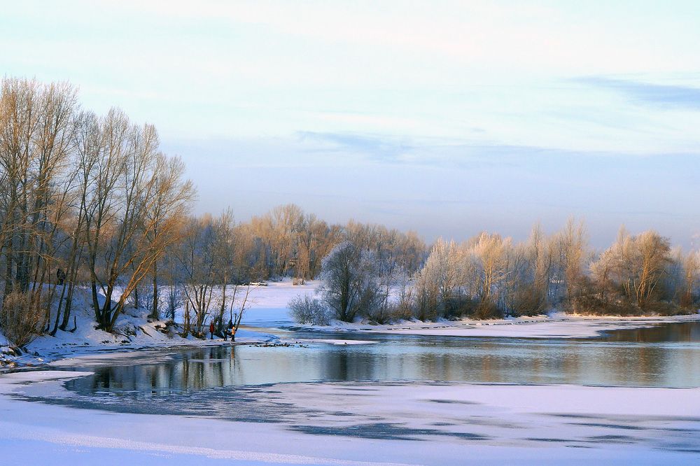 Зимний вечер с дикими утками на Енисее