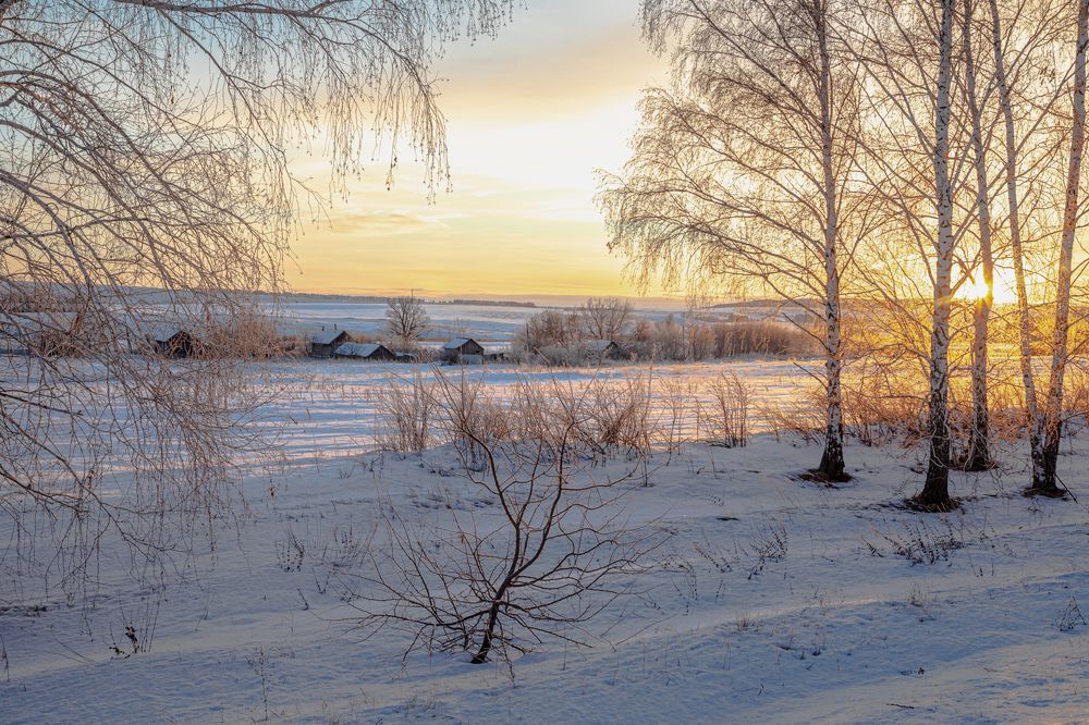 Clear winter morning in a small village