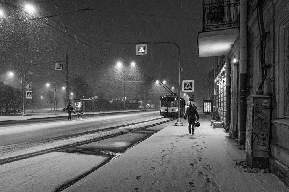 Снегопад в городе.