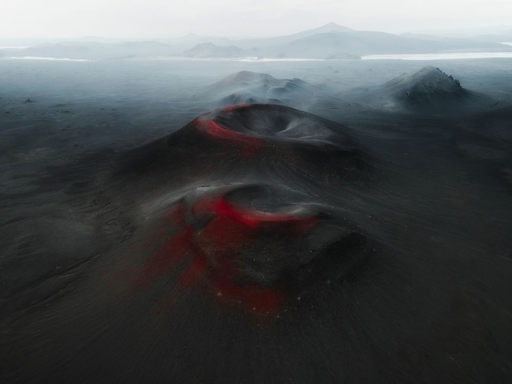 Moon craters covered with red sand