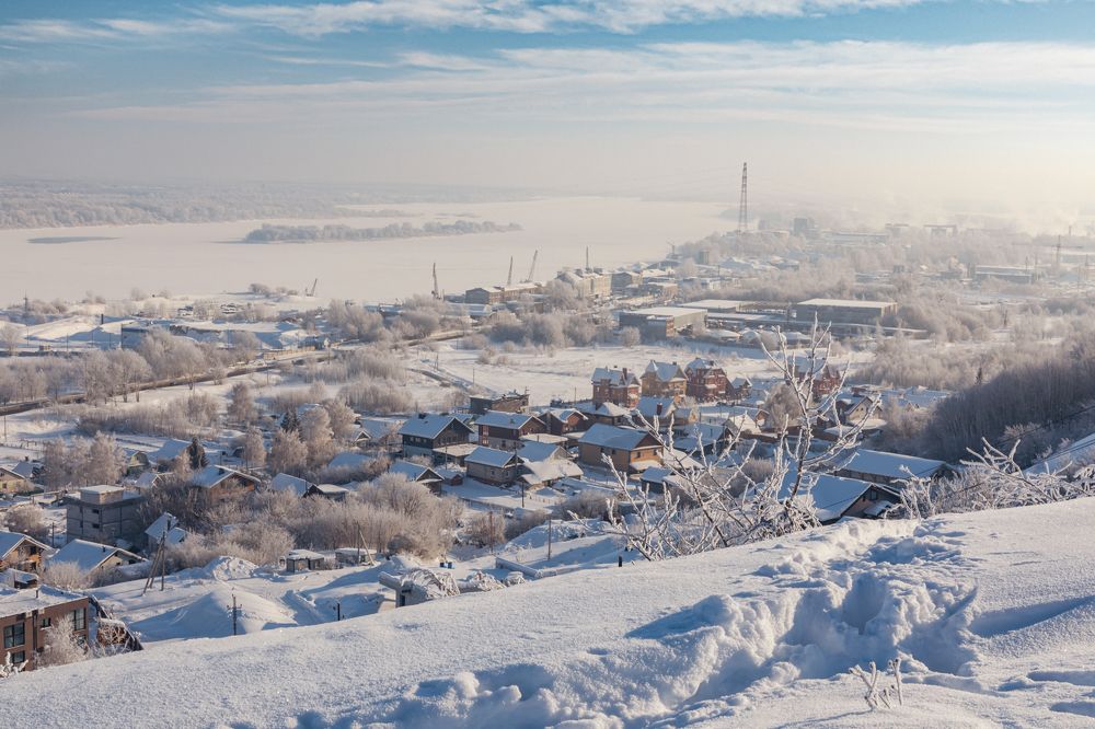 View of the Volga on a clear winter day